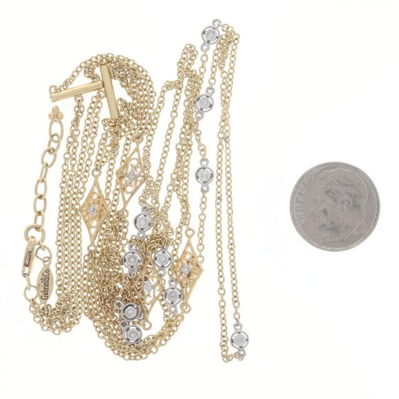 Yellow Gold Diamond Multistrand Necklace - 14k Round .12ctw Station Adjustable - Picture 4 of 6